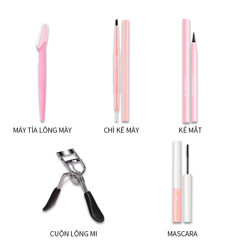 Bộ trang điểm cơ bản Bộ 5 món( máy tỉa lông mày+chì kẻ mày+kẻ mắt+Cuộn lông mi+mascara) KB-5JT-J01