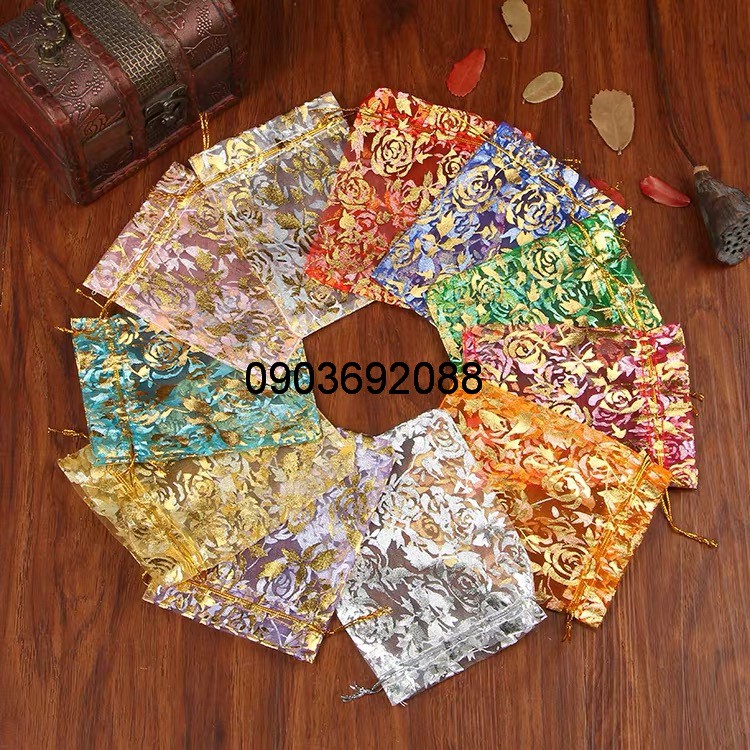 [HCM] Set 10 Túi vải voan dây rút đựng trang sức, mỹ phẩm, đồ handmade nhiều màu nhiều cỡ