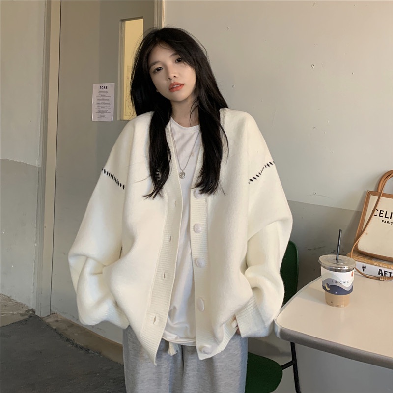 Áo khoác cardigan tay dài cổ chữ V thời trang Hàn Quốc cho nữ | BigBuy360 - bigbuy360.vn