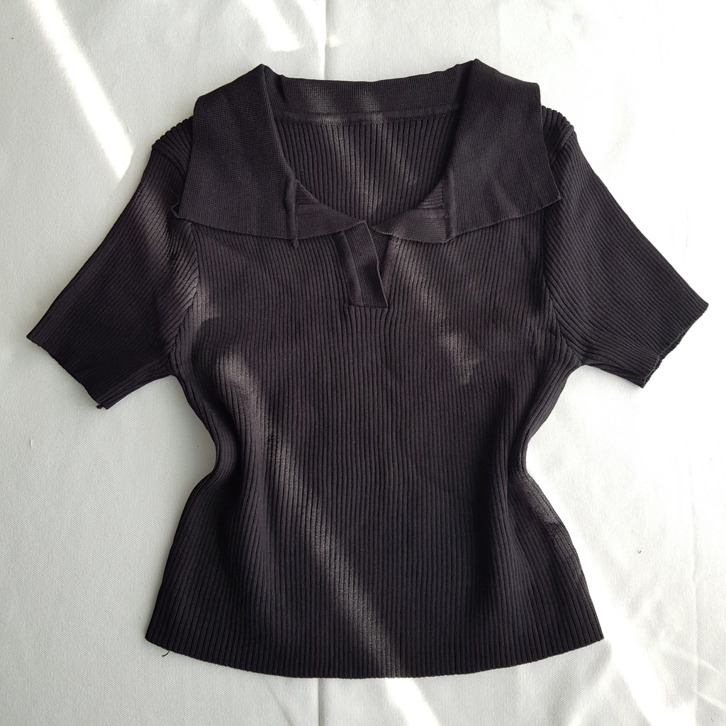[DK08]Áo dệt kim cổ polo cộc tay phong cách thời trang Hàn Quốc cho nữ