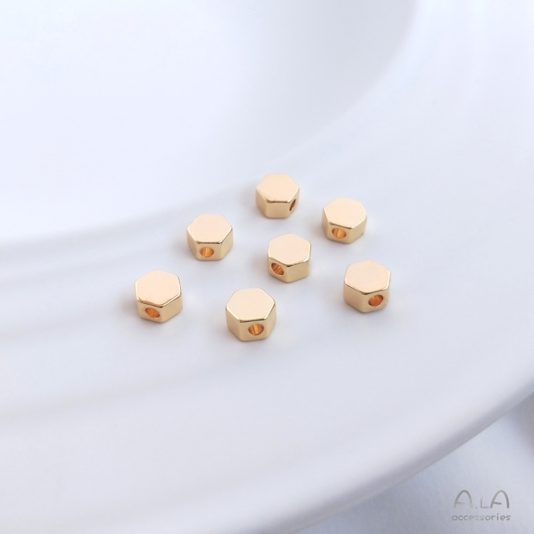 Set 50 Hạt Cườm Đồng Hình Trụ Lục Giác / Vuông / Vàng 14K Làm Trang Sức Thủ Công diy