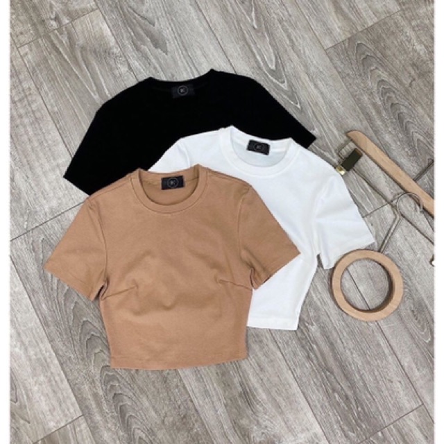 Áo croptop nữ trơn cộc tay cá tính chất zip cotton