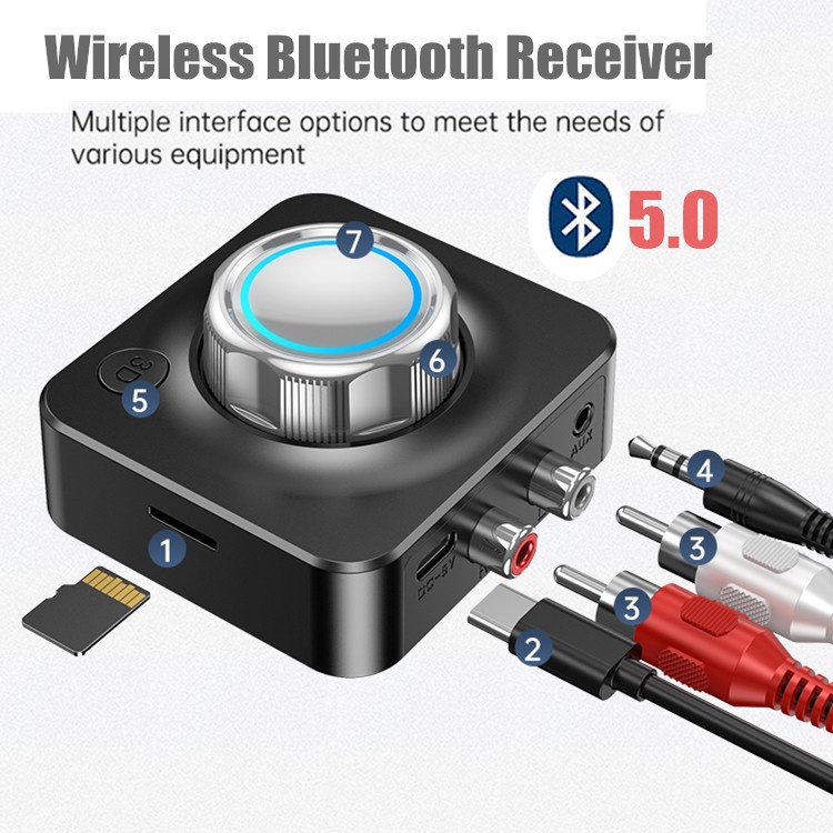 Bộ Thu Phát Âm Thanh Bluetooth 5.0 3D Stereo TF Card RCA 3.5mm AUX Cho Loa Xe Hơi