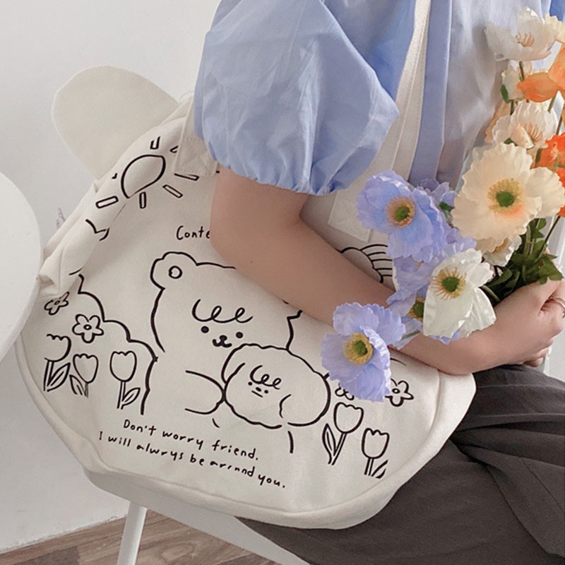 Túi đeo vai YADOU thiết kế đầu gấu hoạt hình hai mặt sức chứa lớn thời trang Hàn Quốc dễ thương dành cho nữ