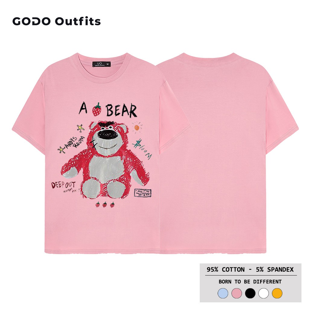 ⭐ ÁO THUN TAY LỠ NAM NỮ FORM RỘNG GODO OUTFITS IN GẤU HỒNG A BEAR ATO24