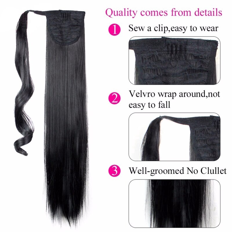 22 Inch Long Straight Hair Women's Clip In Hair Extensions Ponytail Hair Extension Synthetic Ponytail Wig