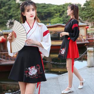 Improved Hanfu cat female student costume and two-piece embroidered collar everyday Chinese style wild summer style