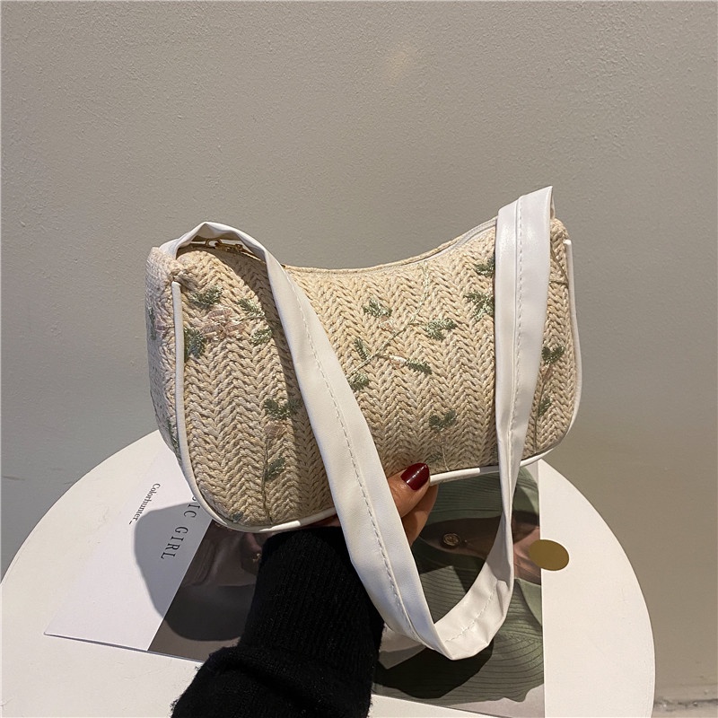 Túi Đeo Vai Hình Vuông Đan Cói Phối Ren Phong Cách Hàn Quốc Thời Trang Mùa Xuân 2022