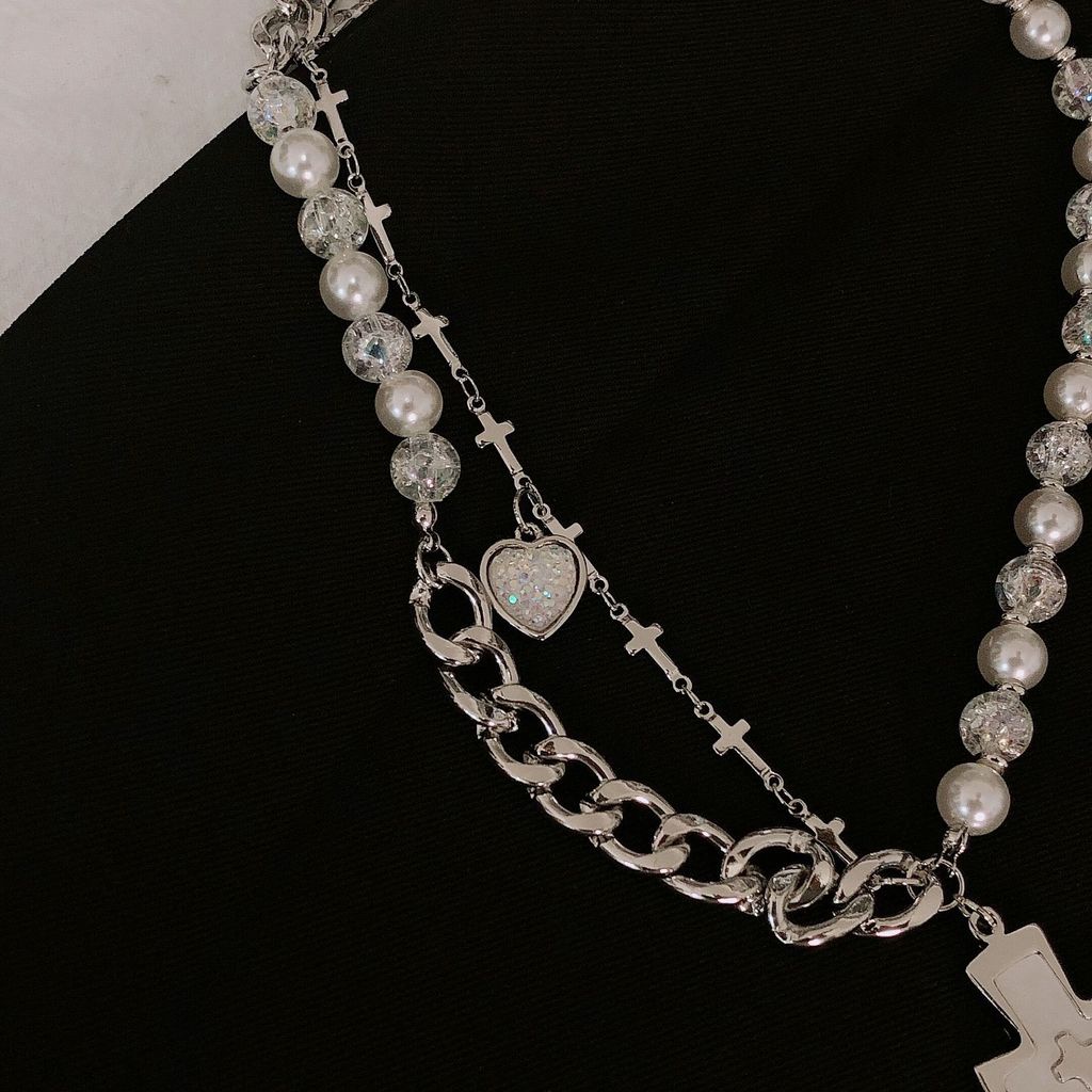 Dây chuyền xích ngọc trai mặt thánh giá phong cách hip hop 19a1421