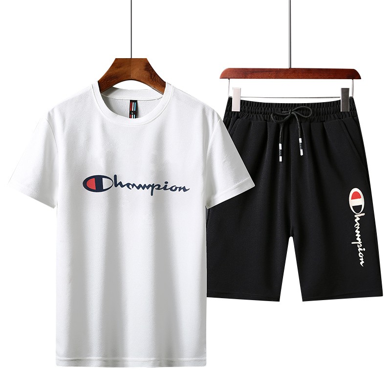 Set áo thun Champion trơn kèm quần short năng động phong cách thể thao cho nam