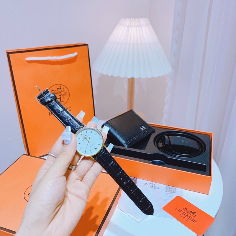 [Fullbox] Set ví + thắt lưng + đồng hồ nam hm cao cấp hàng chuẩn xuất xịn kèm túi giấy, làm quà tặng sang trọng