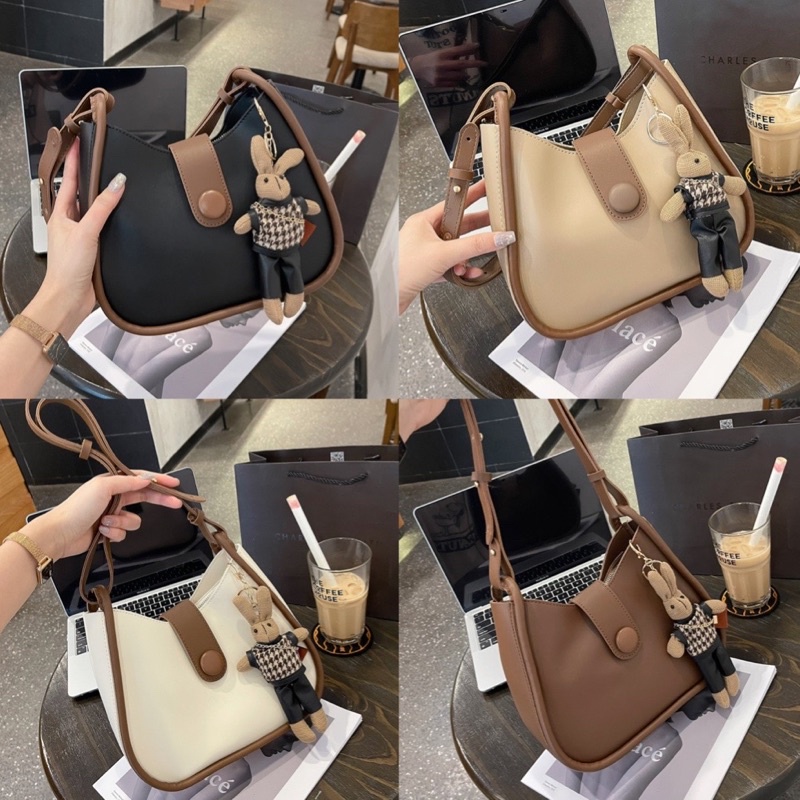 BÁN SỈ TÚI XÁCH TRENDY BAG CÚC BẤM 4 MÀU CHO NỮ - tặmg kèm thỏ bông