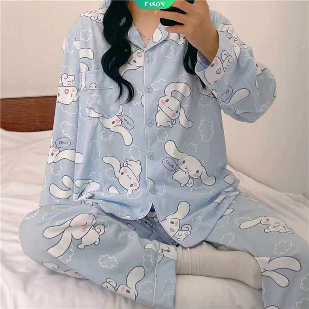 Bộ Đồ Ngủ Tay Dài In Hoạt Hình Sanrio Cinnamoroll Kiểu Nhật Bản Thời Trang Xuân Thu Cho Bạn Gái