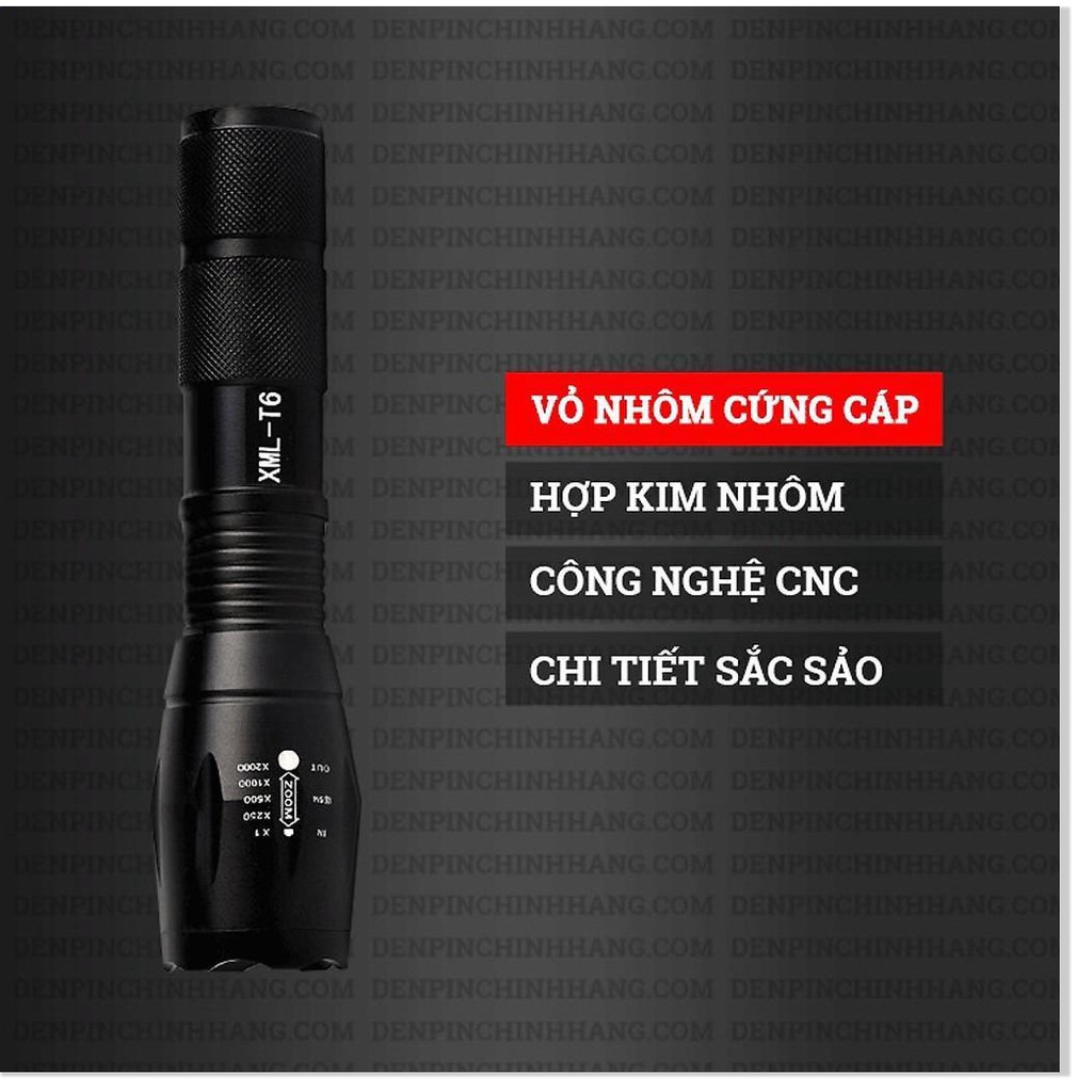 Đèn Pin Siêu Sáng - Đèn Pin chống nước 5 chế độ sáng Cao Cấp XML - T6 Zoom to nhỏ kèm Pin, đèn pin đi đêm đi rừng đa năn