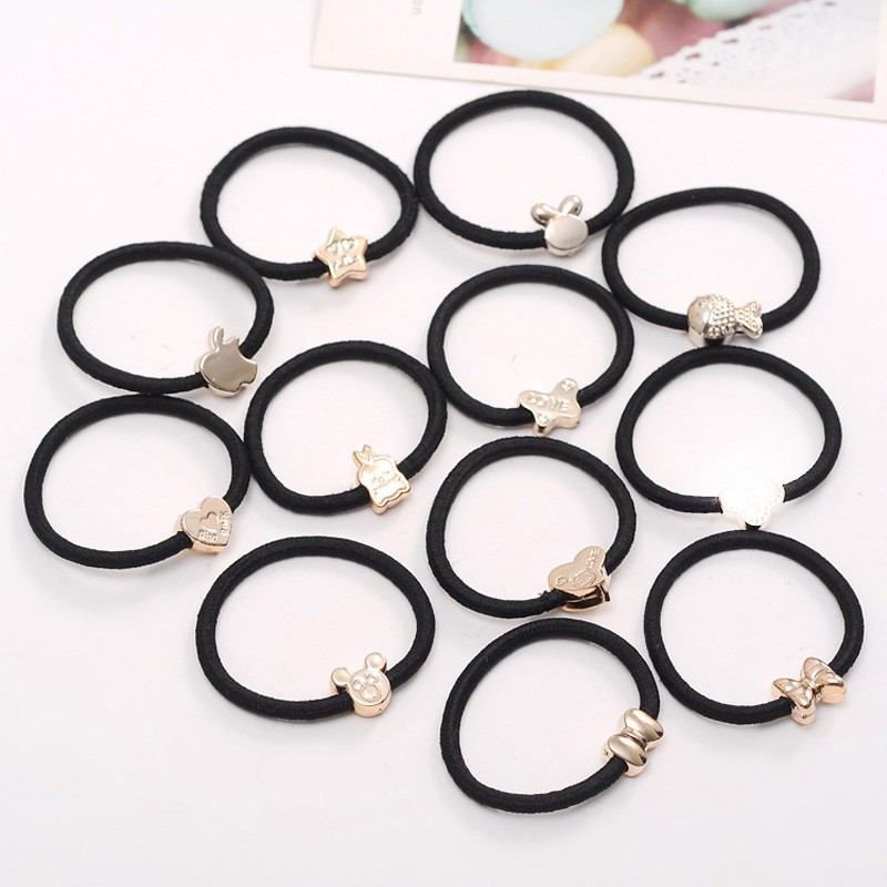 Set 100 dây buộc tóc Màu đen Pison, nhiều mẫu xinh xắn - PK051 - 01 bộ