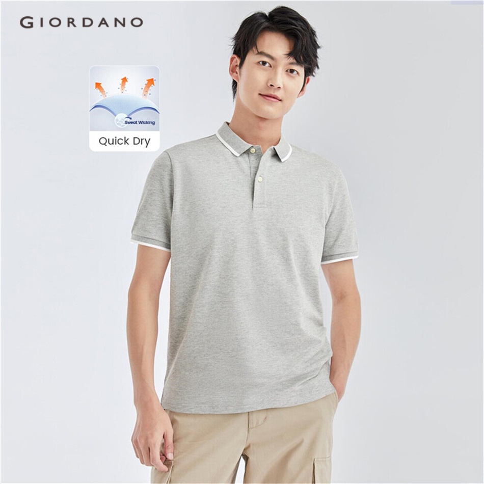 Áo thun polo GIORDANO 01012409 tay ngắn màu tương phản co giãn khô nhanh thời trang hè trẻ trung cho nam