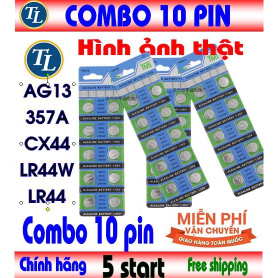 combo 10 Pin cúc áo LR44 AG13 357A CX44 LR44W hàng chuẩn pin bền loại 1