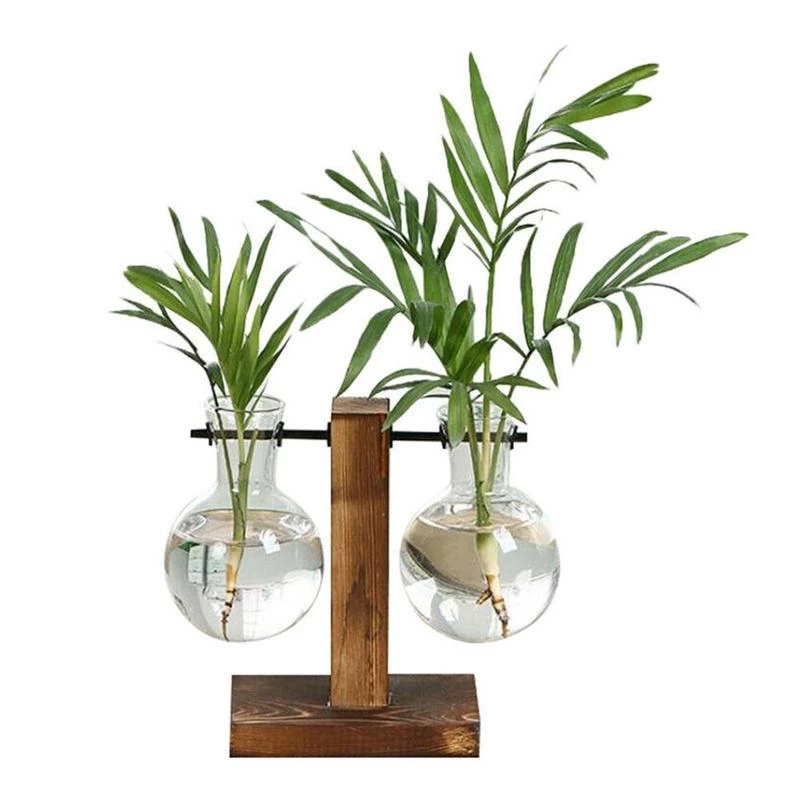 Chậu Hoa Thủy Tinh Mini Trong Suốt Kèm Khung Đứng Để Bàn Trang Trí Nhà Cửa / Văn Phòng