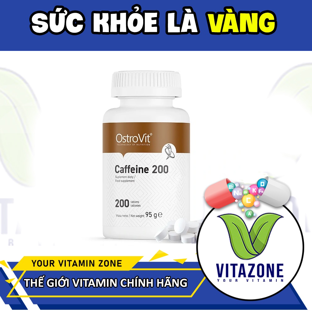 Viên uống Ostrovit Caffeine 200mg Hỗ trợ Tập Trung Tỉnh Táo trong Công Việc, Tập Luyện - 200 Viên