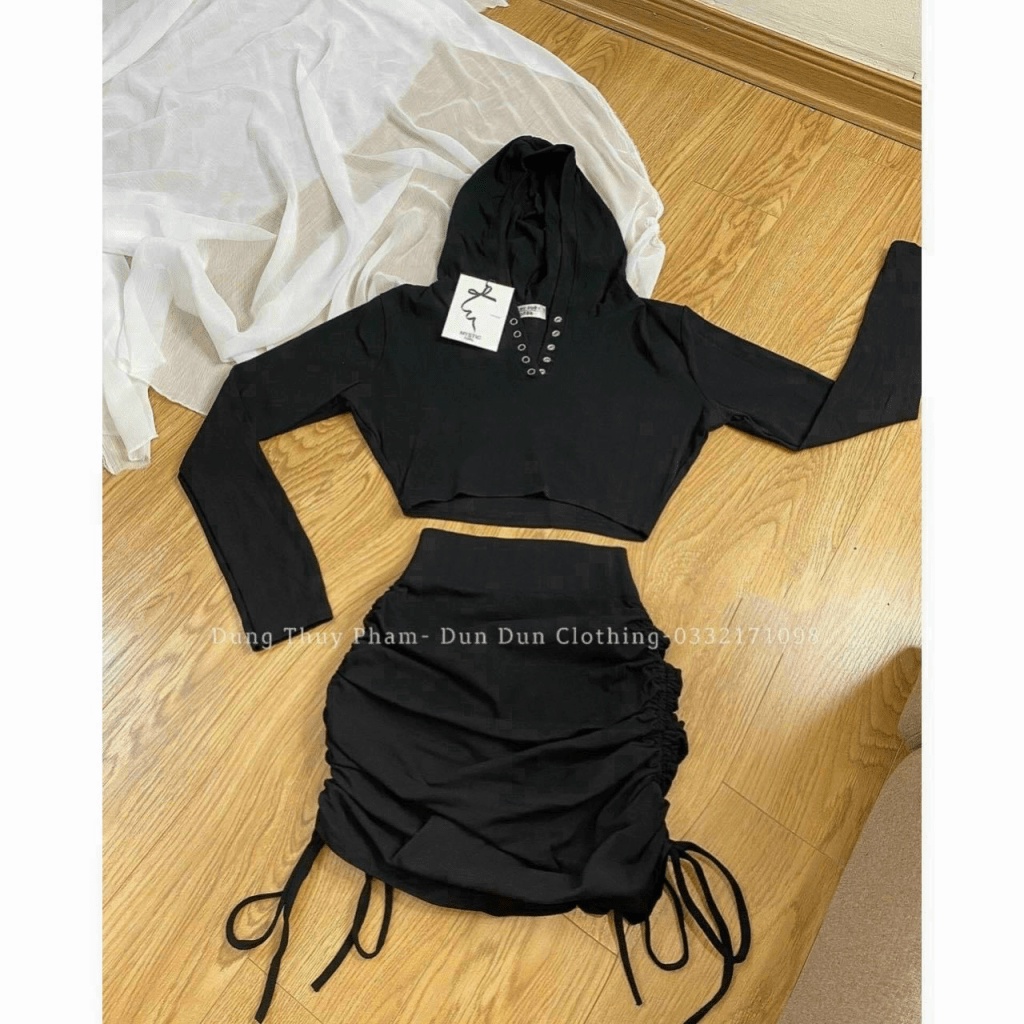 Sét Bộ 2 Món Thể Thao Áo Tay Dài Có Mũ Chân Váy Dây Rút Chất Thun Gân Mặc Đẹp Mát Dễ Thương [NEW UNISEX]