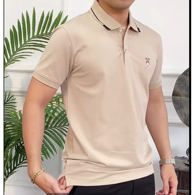 Áo polo nam Hidoli Áo thun nam thêu gấu vải cá xấu cotton trẻ trung lịch sự P2