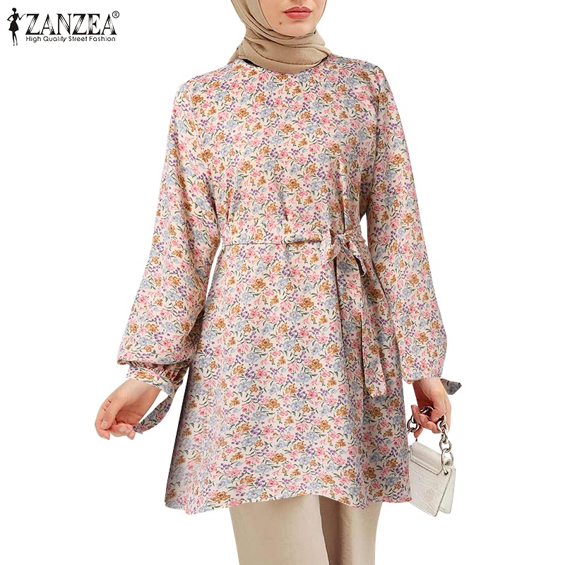 Zanzea Áo Tay Dài Cổ Tròn In Họa Tiết Hoa Dành Cho Phụ Nữ Hồi Giáo