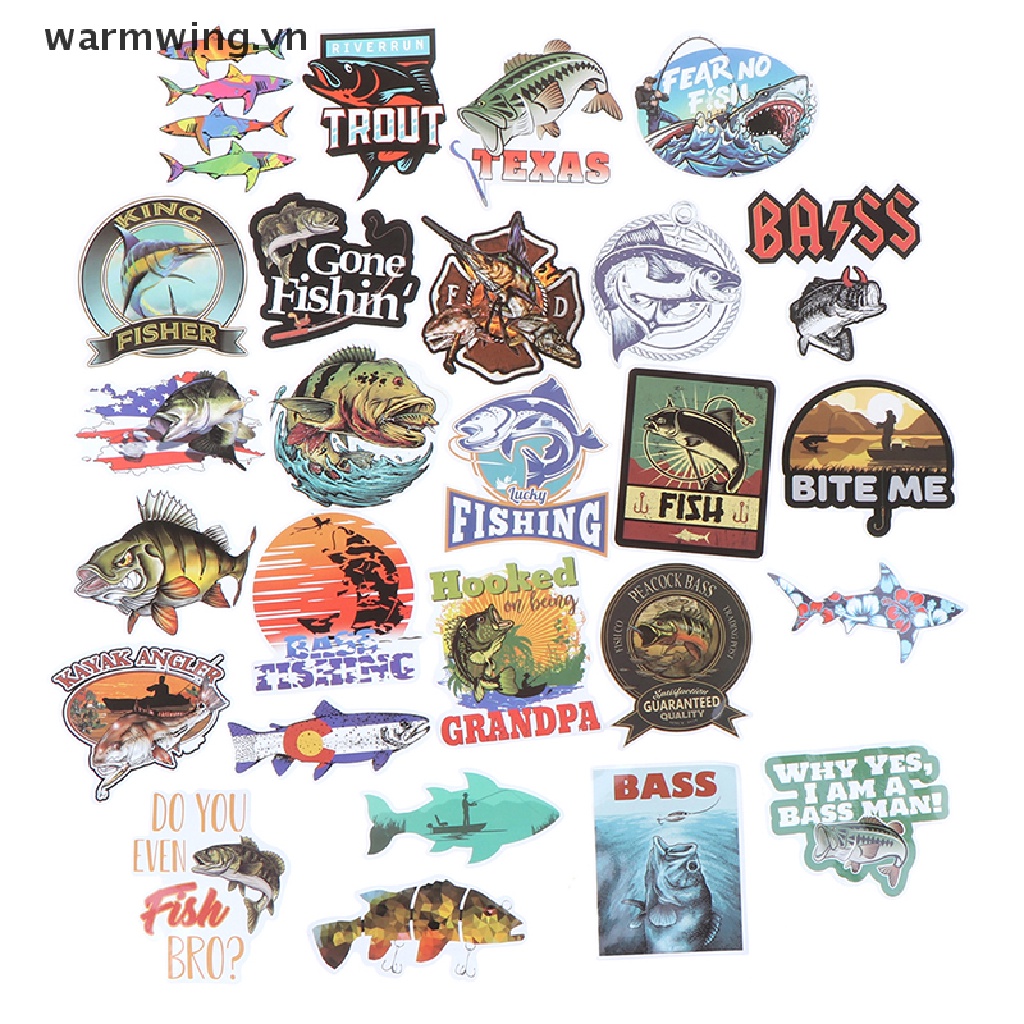 【warmwing】 65Pcs Funny Fisherman Go Fishing Sticker Outdoor Suitcase Laptop Guitar Sticker .