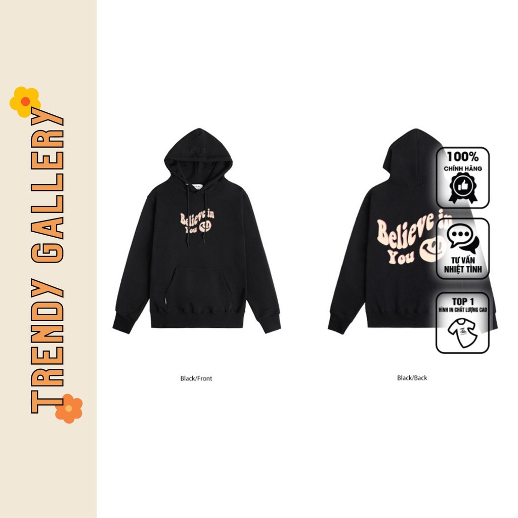 Áo Hoodie Nam In Chữ &quot;Believe In You&quot; Trendy Gallery, Áo Hoodie Nam Nữ Trắng Đen Form Rộng Basic TV5056