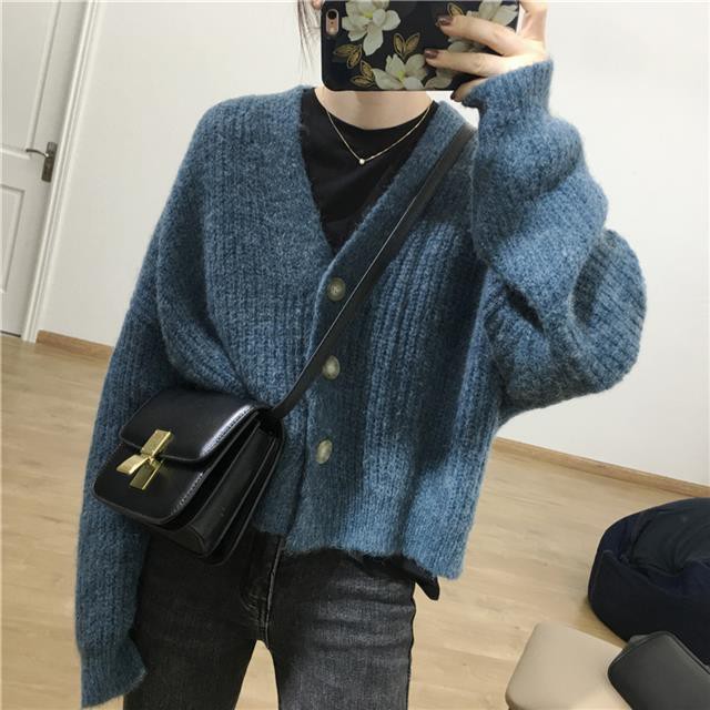 Áo Khoác Cardigan Dệt Kim Cổ Tim Xinh Xắn Cho Nữ