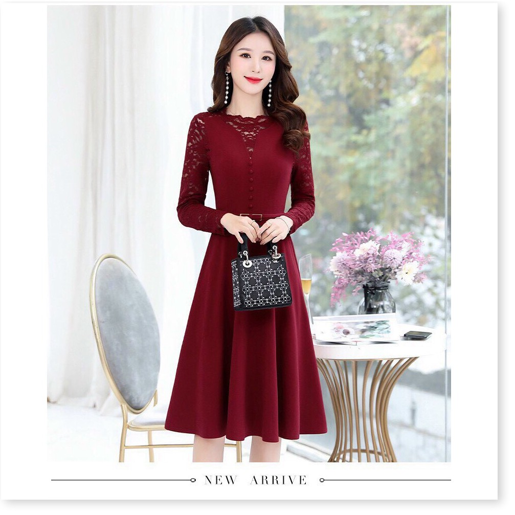 Đầm poly 2 da phối ren tay dài cực sang trọng , tôn dáng cho các nàng KHANH AN FASHION