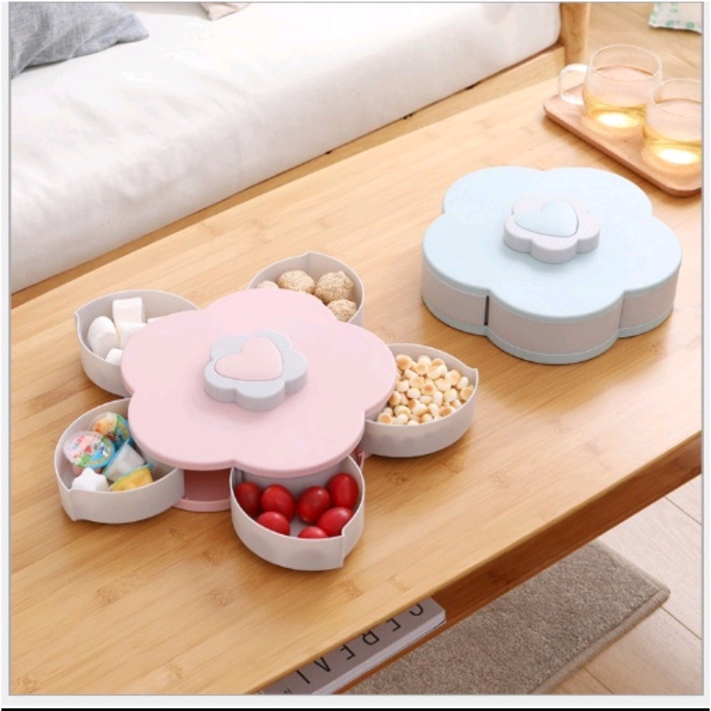 Khay mứt đựng bánh kẹo Tết, Hộp mứt xoay 2 Tầng xòe cánh hoa mai mẫu bán chạy nhất 2021