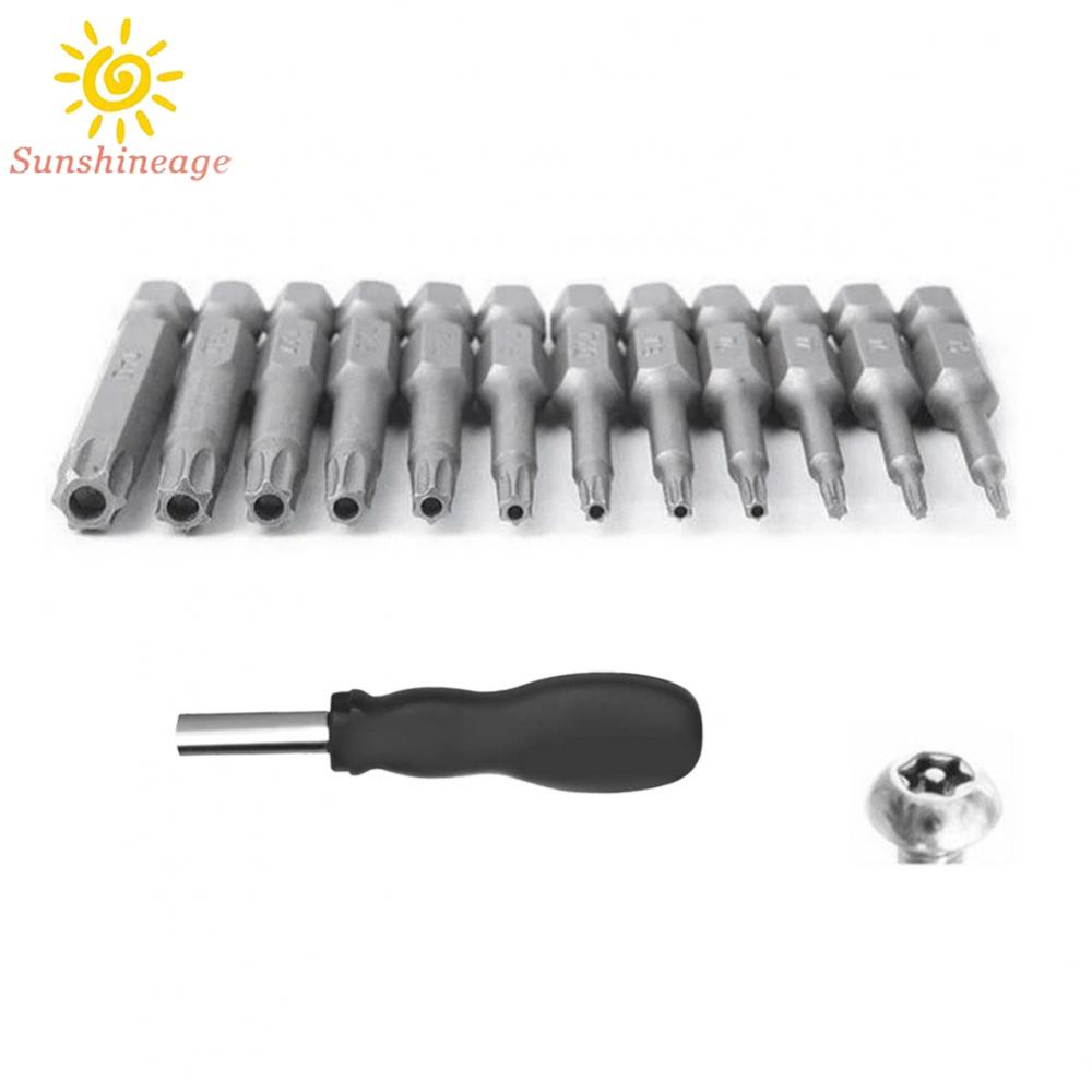 Torx Screwdriver Bits Silver + Black T5-T40 50mm/1.97&quot; 6.35mm Hex Shank