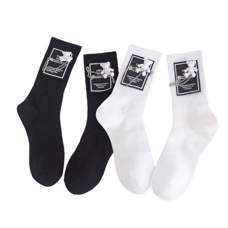 Youyo Vớ Cotton Có Gân Và Dây Xích Kim Loại Hình Gấu Hoạt Hình Phong Cách Harajuku Hip Hop Cho Nam Và Nữ