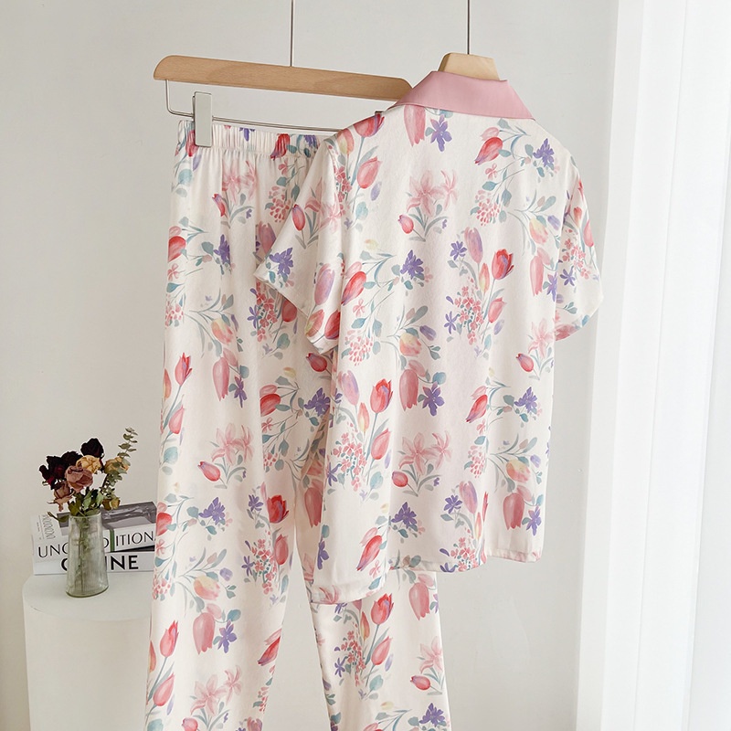 Bộ Đồ Ngủ Bằng Lụa Mát Ngắn Tay Thời Trang Pháp Cho Nữ