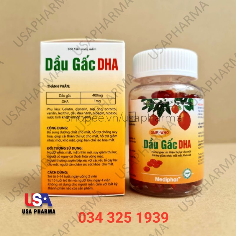 Viên uống Dầu Gấc DHA giúp cải thiện thị lực, giảm nhức mỏi mắt, khô mắt - Hộp 100 viên