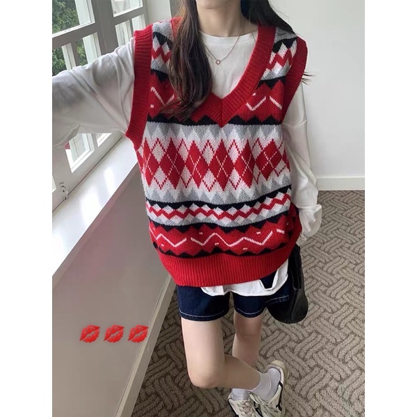 Áo gile len thổ cẩm cổ tim