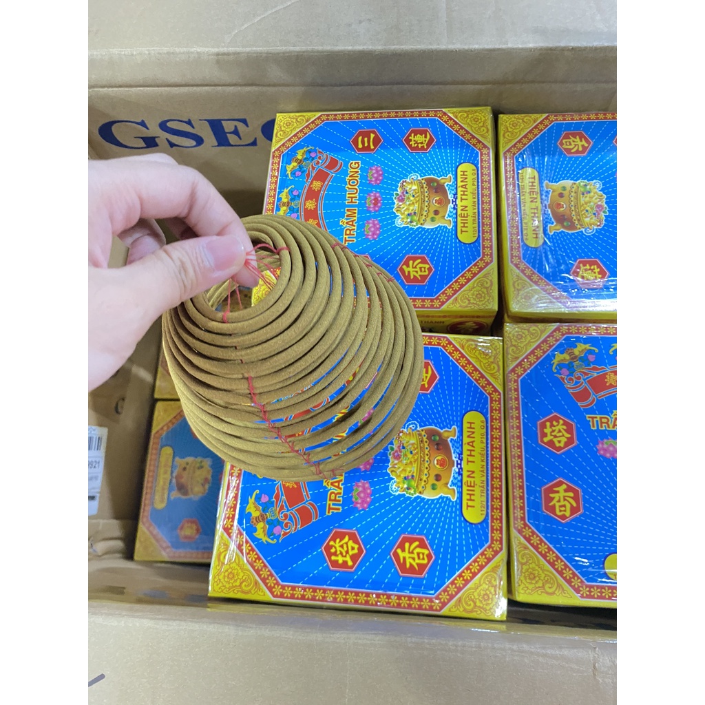Nhang Vòng Trầm Hương Đặc Biệt Hộp Vàng Thơm 24 Giờ [Tặng Kèm Cây Treo] - Combo 5 Hộp Mỗi Hộp 10 Cuộn