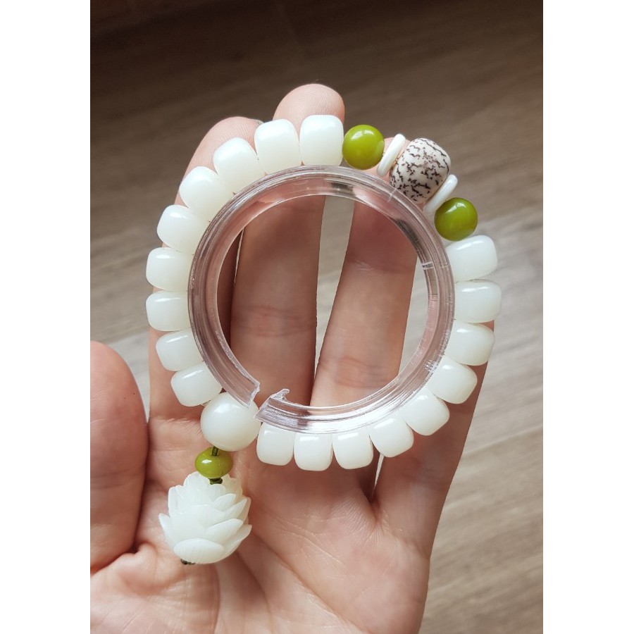 Vòng tay bồ đề trắng Chuỗi kim cang bồ đề tự nhiên cao cấp BĐ34 phối sen 5 tầng