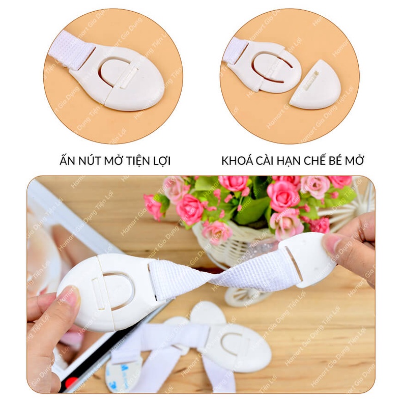 Dây Đai Khoá Tủ Lạnh Dạng Gài Móc Khoá Tủ Trẻ Em Dán 3M Chịu Lực Tiện Lợi