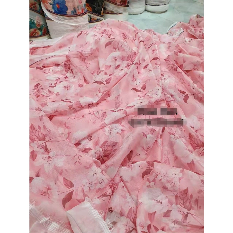 Vải voan tơ hoa màu hông xiêu xinh
