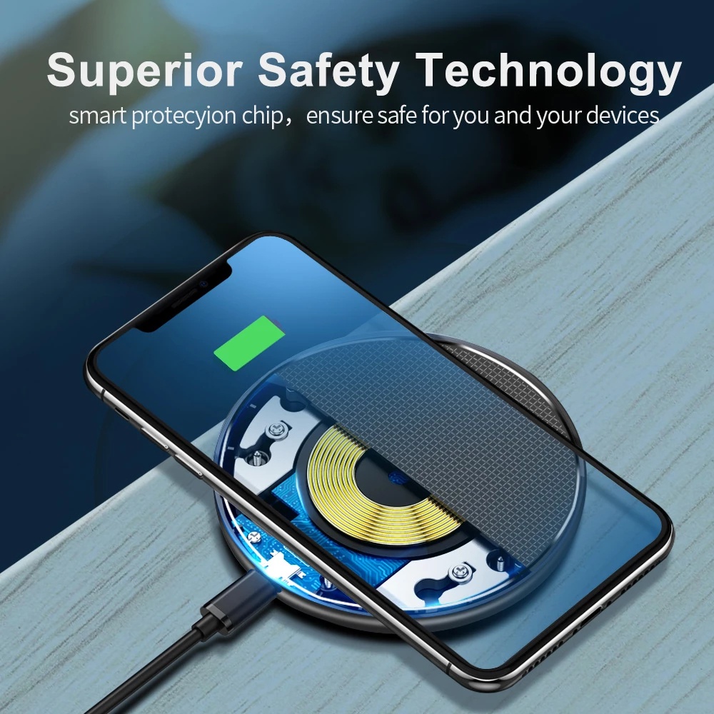 Đế sạc nhanh Qi không dây tròn 10W hợp kim nhôm thích hợp cho Samsung Huawei Xiaomi Oppo iPhone 12 Pro Max 11 Pro XR XS