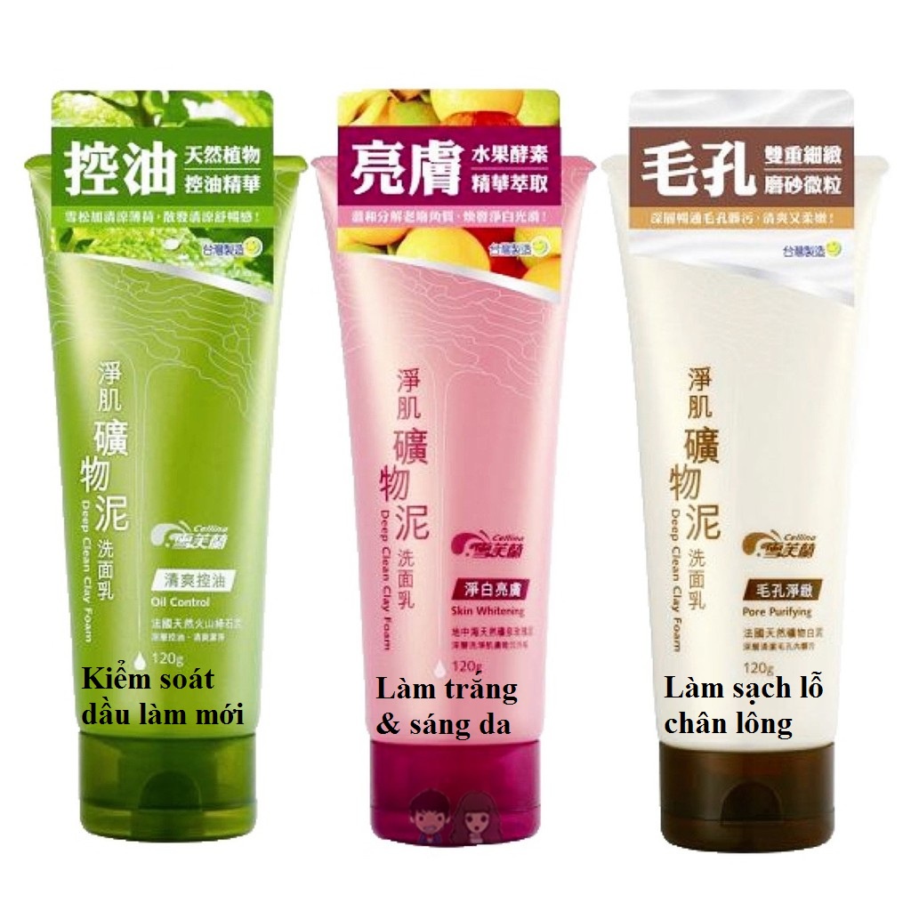 Sữa Rửa Mặt Làm Sạch Da Bùn Khoáng Cellina Deep Clean Clay Foam 120g