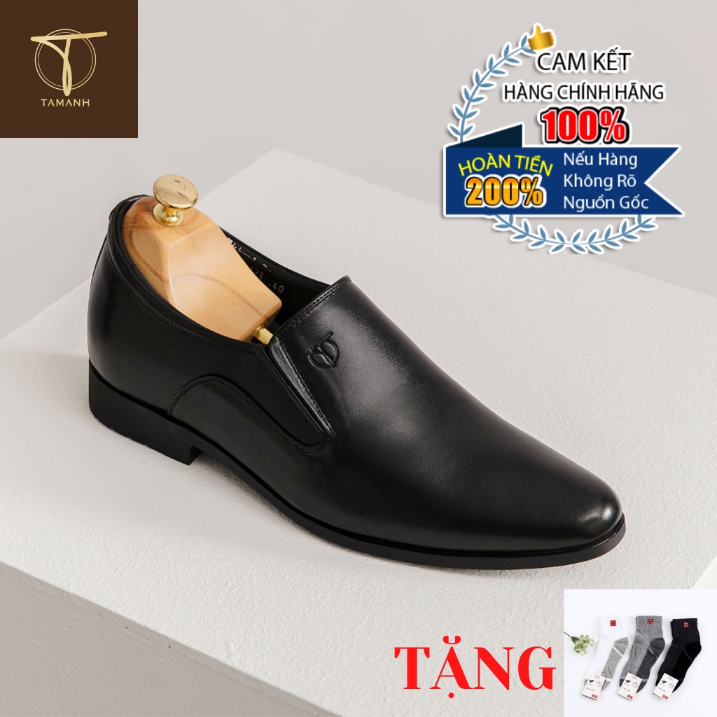 Giày Da Nam Đế Cao 7cm TÂM ANH Mũi Thuyền GCTATC123-D Tặng Kèm Tất UNIQLO Cao Cấp