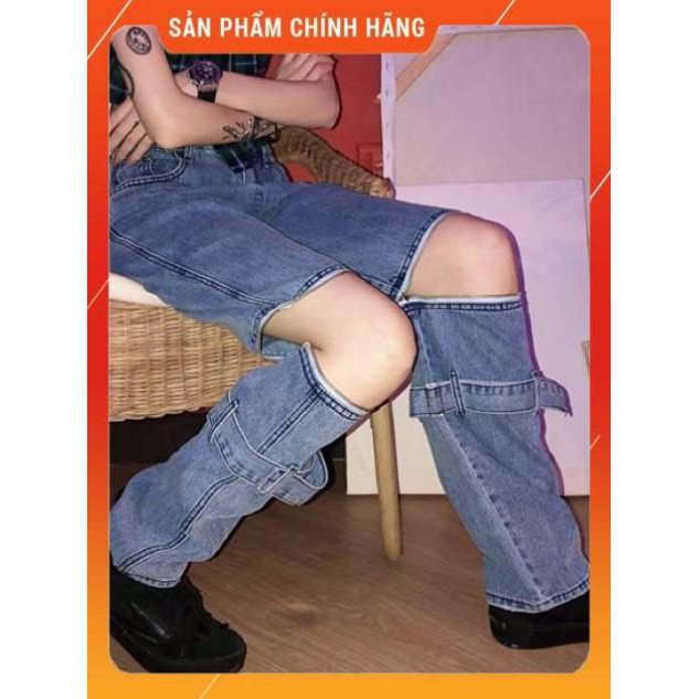 [FORM NAM/NỮ] Quần jeans ống rộng unisex xẻ gối kéo khoá có thể tháo dời oversize Ulzzang siêu chất ❤️ -pc2 c