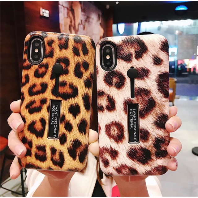 - XS MAX XR X 7 8 7plus 6plus Ốp lưng da báo có nhẫn móc tay