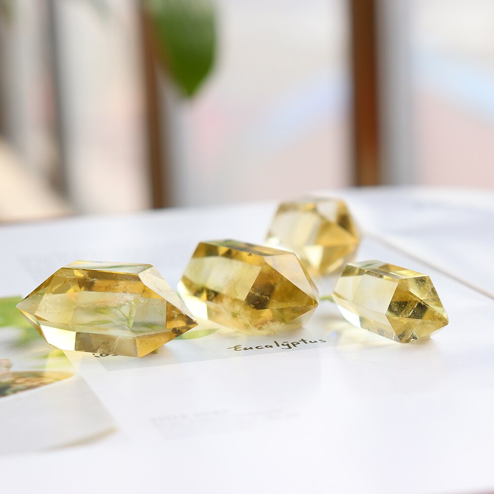 1 Đá Thạch Anh Tự Nhiên Hai Đầu Hình Trụ Màu Vàng Chanh Dùng Trang Trí Nhà Cửa