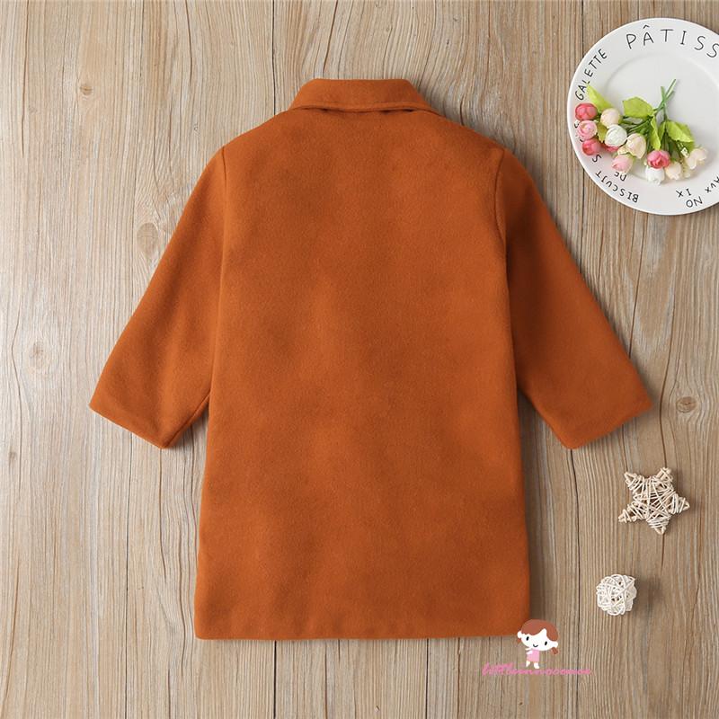 XZQ7-1-5 Years Infant Solid Color Coat, Autumn and Winter Long Sleeve Front Pocket Tailored Collar Cardigan