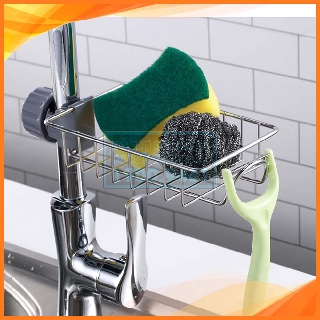 Giá inox đựng lưới rửa bát, cọ xoong, bàn chải, xà bông treo vòi nước bồn rửa bát 9334