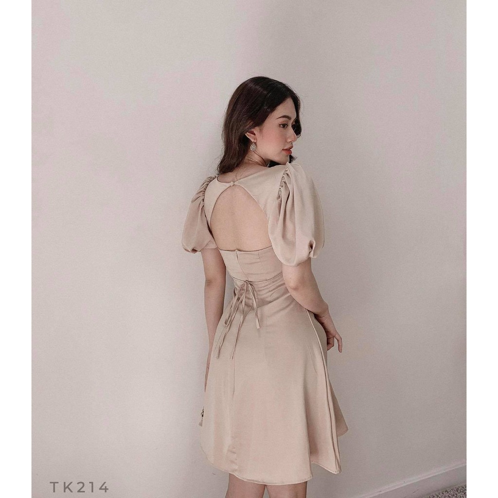 [Mã WASTMAY giảm 15% tối đa 30K đơn 150K] [HÀNG THIẾT KẾ CAO CẤP] Đầm Xòe Tay Phồng Cut Out Lưng Màu Nude | BigBuy360 - bigbuy360.vn