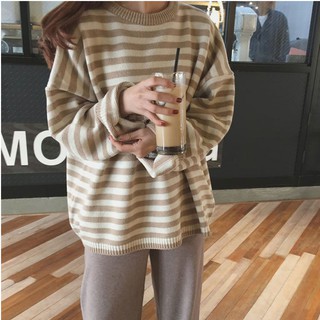 (ORDER) Áo len cổ tròn sọc ngang form rộng